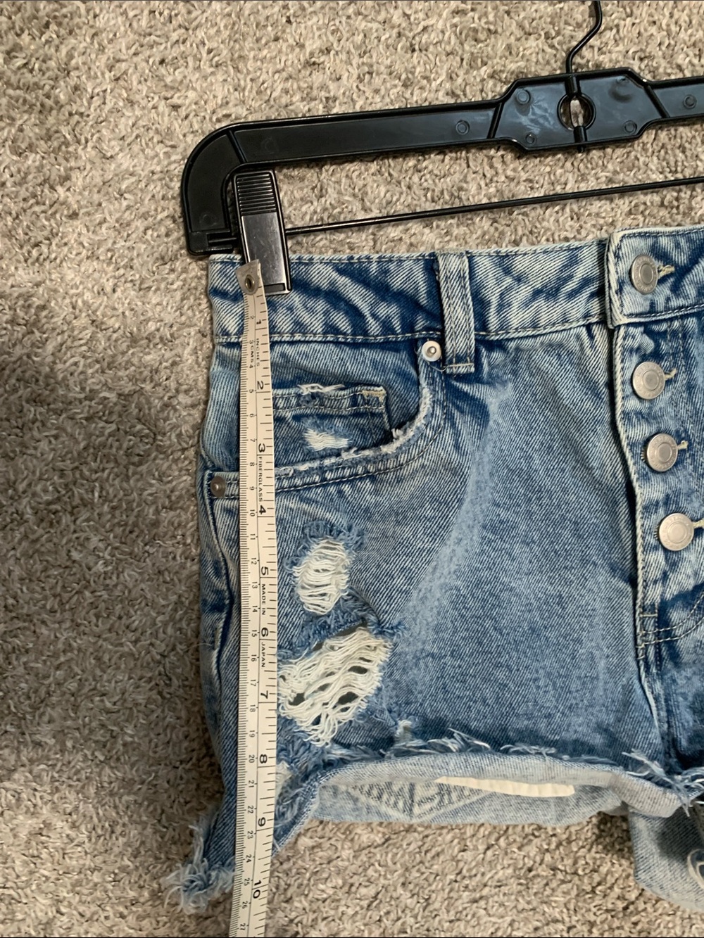Streetwear Society Distressed Button Fly High-Waist Blue Denim Shorts - Picture 5 of 10